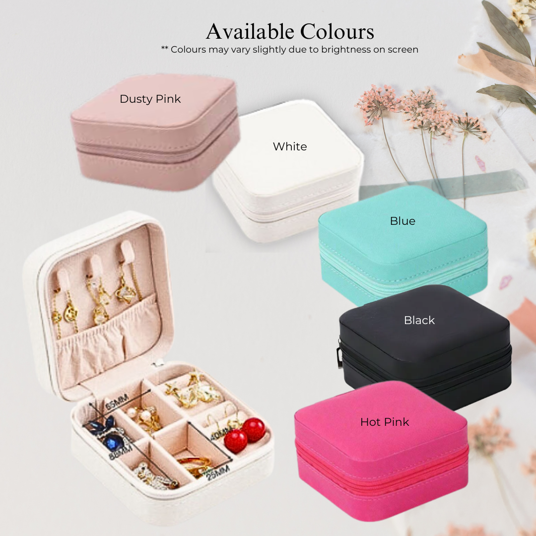 Personalised compact jewellery box with custom name – gift for her.