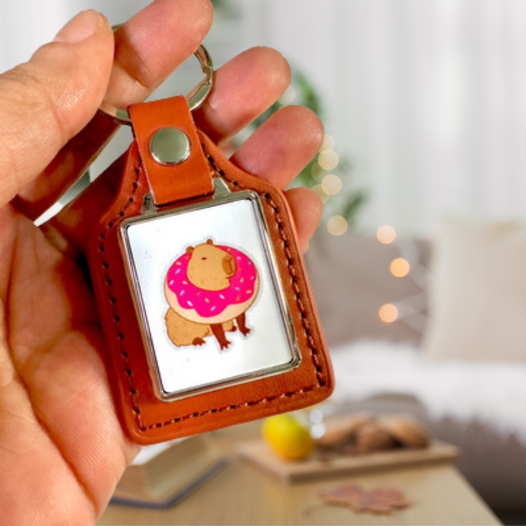 personalised pu leather keychain brown square