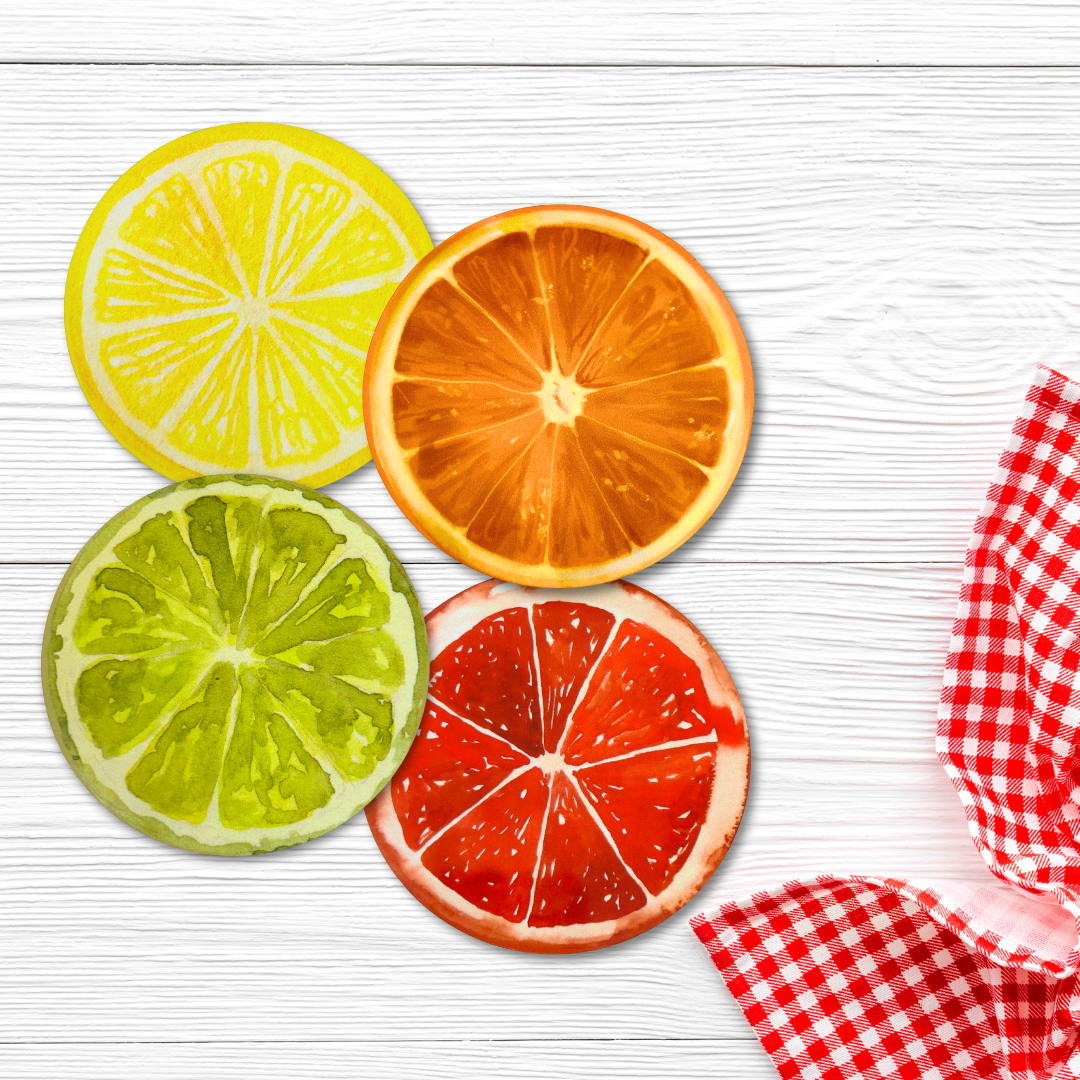 Summer fruit drink coaster – peach and citrus theme