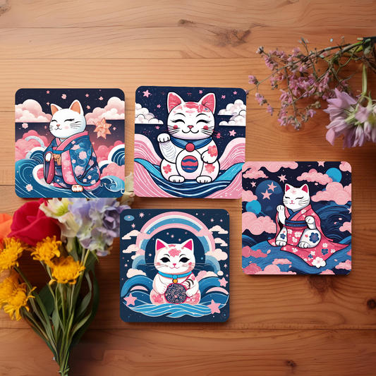 Lucky Cat Coasters - Japanese Inspired