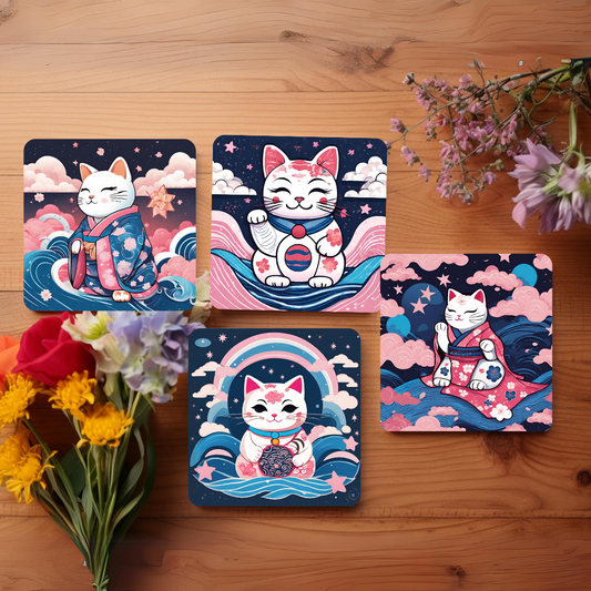 Japanese Lucky Cat drink coaster – novelty gift for coffee lovers in South Africa