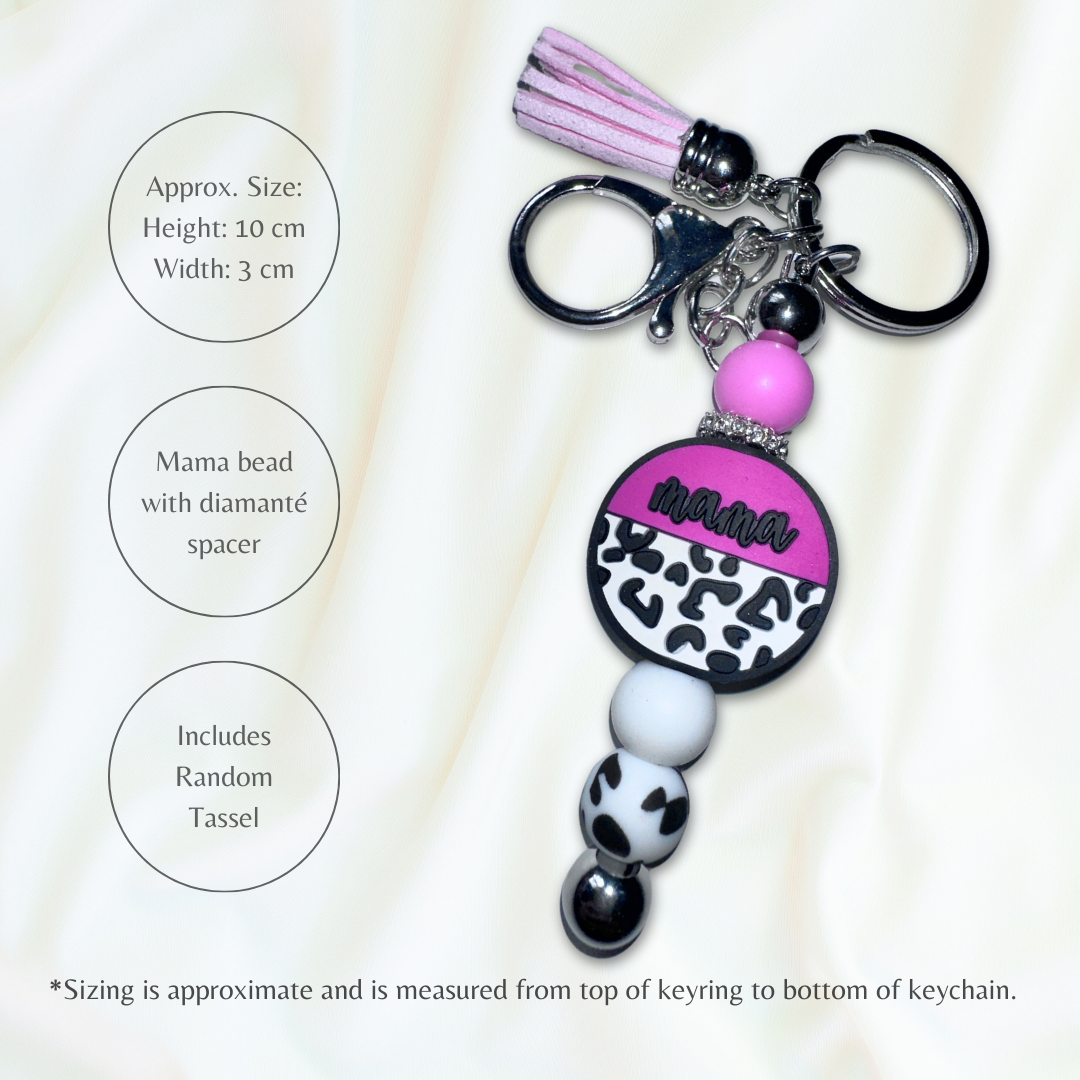 Dark pink silicone beaded keychain with mama focal bead