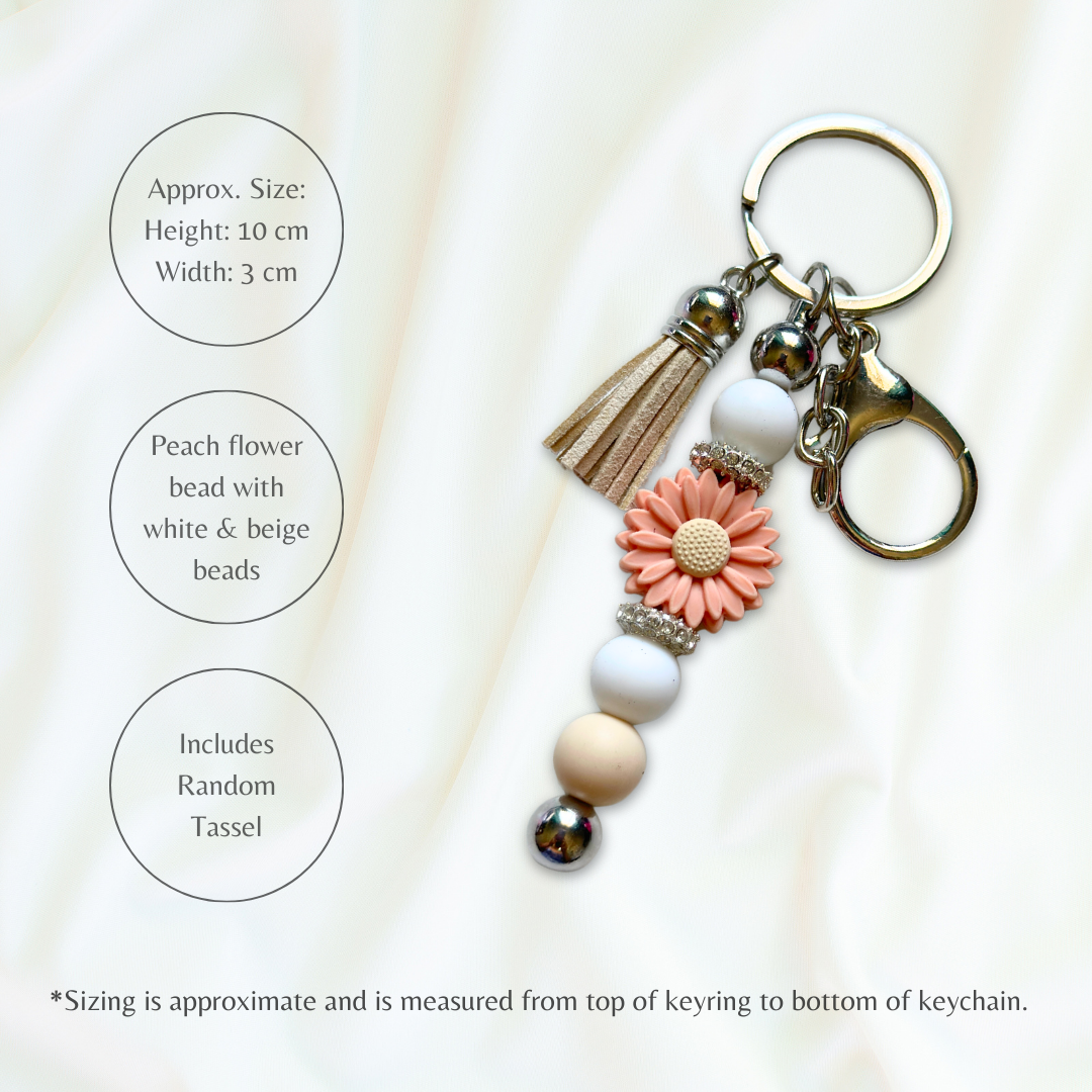 Peach flower silicone beaded keychain