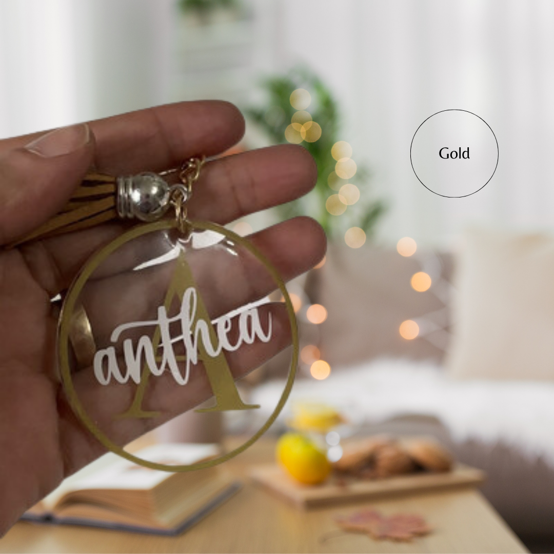 Personalised acrylic keychain in gold