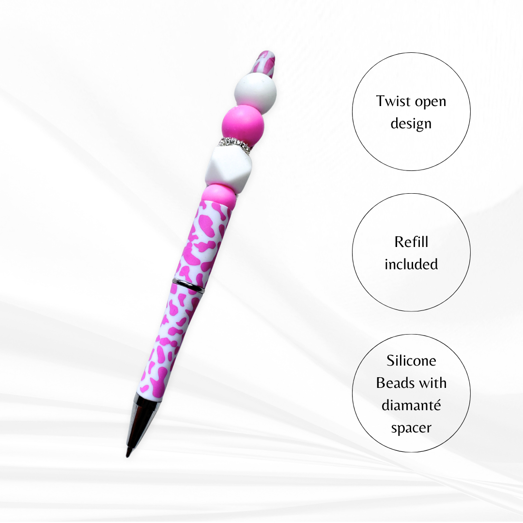 Silicone pen with beaded handle and diamante spacer – fun stationery gift.