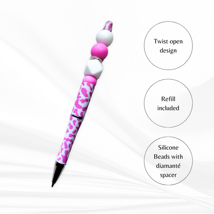 Silicone pen with beaded handle and diamante spacer – fun stationery gift.