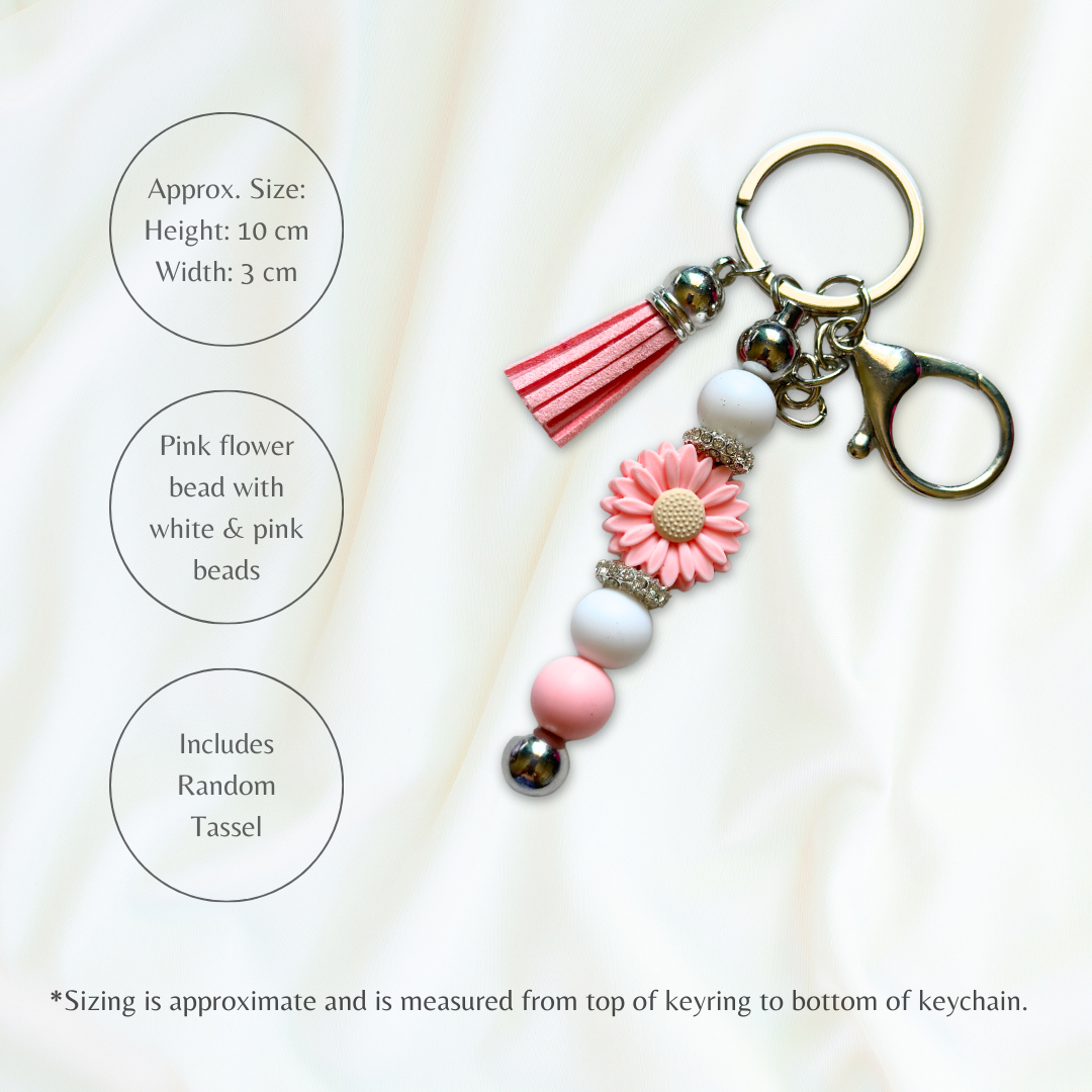 Pink flower silicone beaded keychain