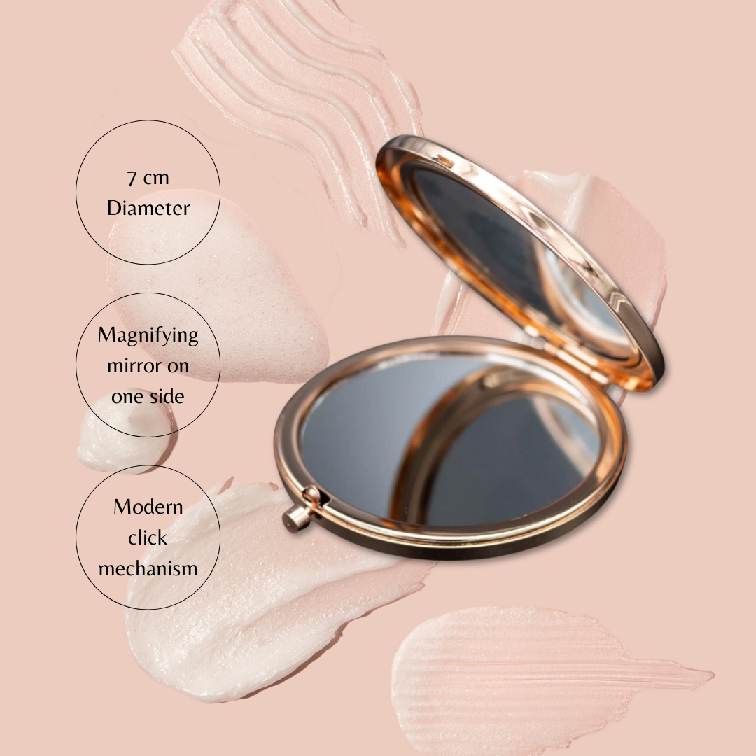 Rose gold compact mirror details