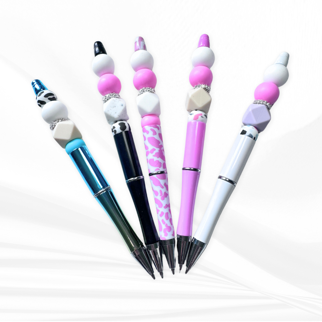 Silicone pen with beaded handle and diamante spacer – fun stationery gift.