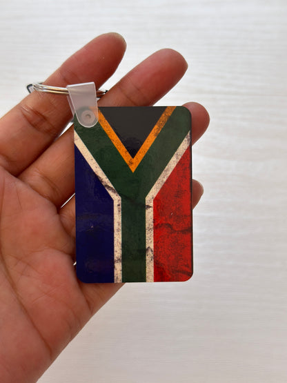 MDF novelty keychains featuring a South African flag and Table Mountain gift designs by The Kraft Box Cape Town